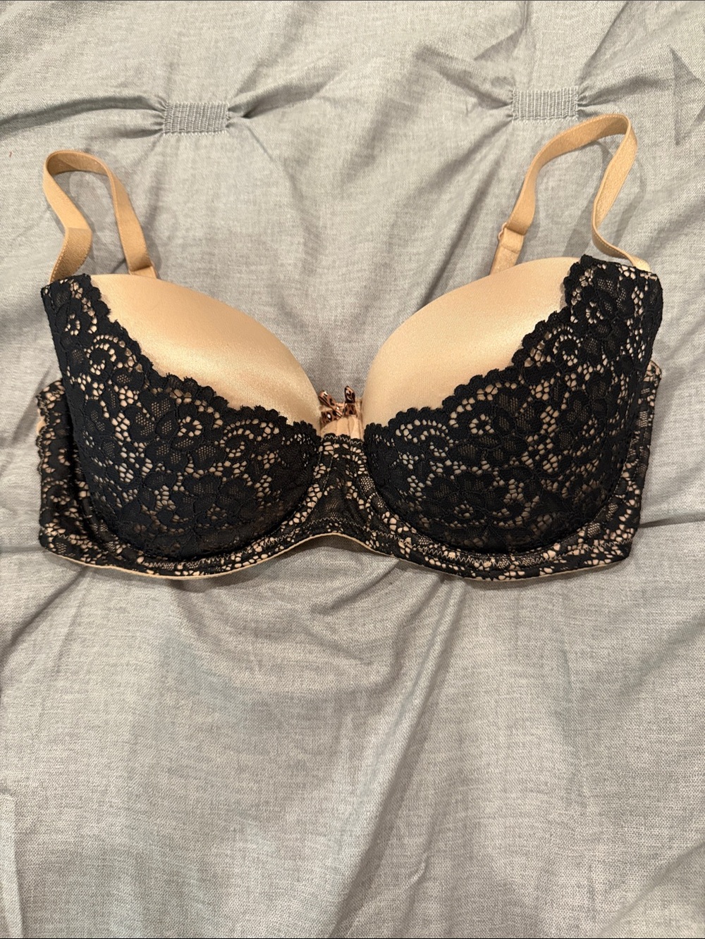 Nude and Black Lace Push-Up Bra